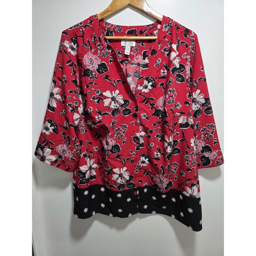 D&CO Women's Blouse 3/4 Sleeve Top Size 1X